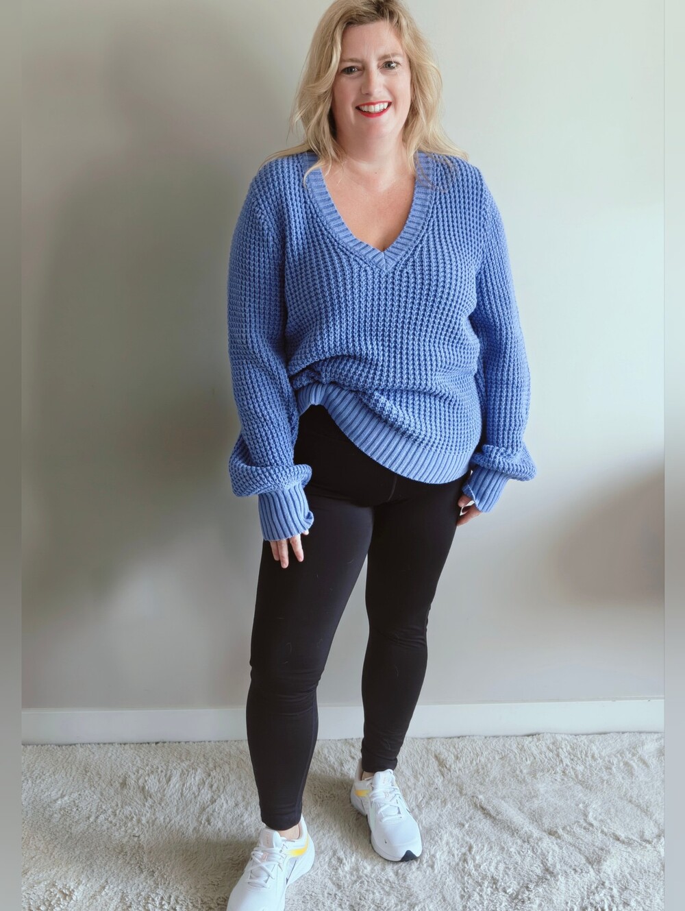 J.Crew Heritage Cotton Shaker Stitch V Neck Knit Sweater Blue Size XL Slouchy